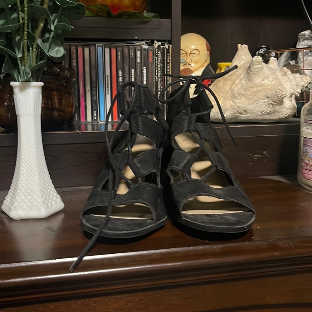 Black strappy heels (wide width)